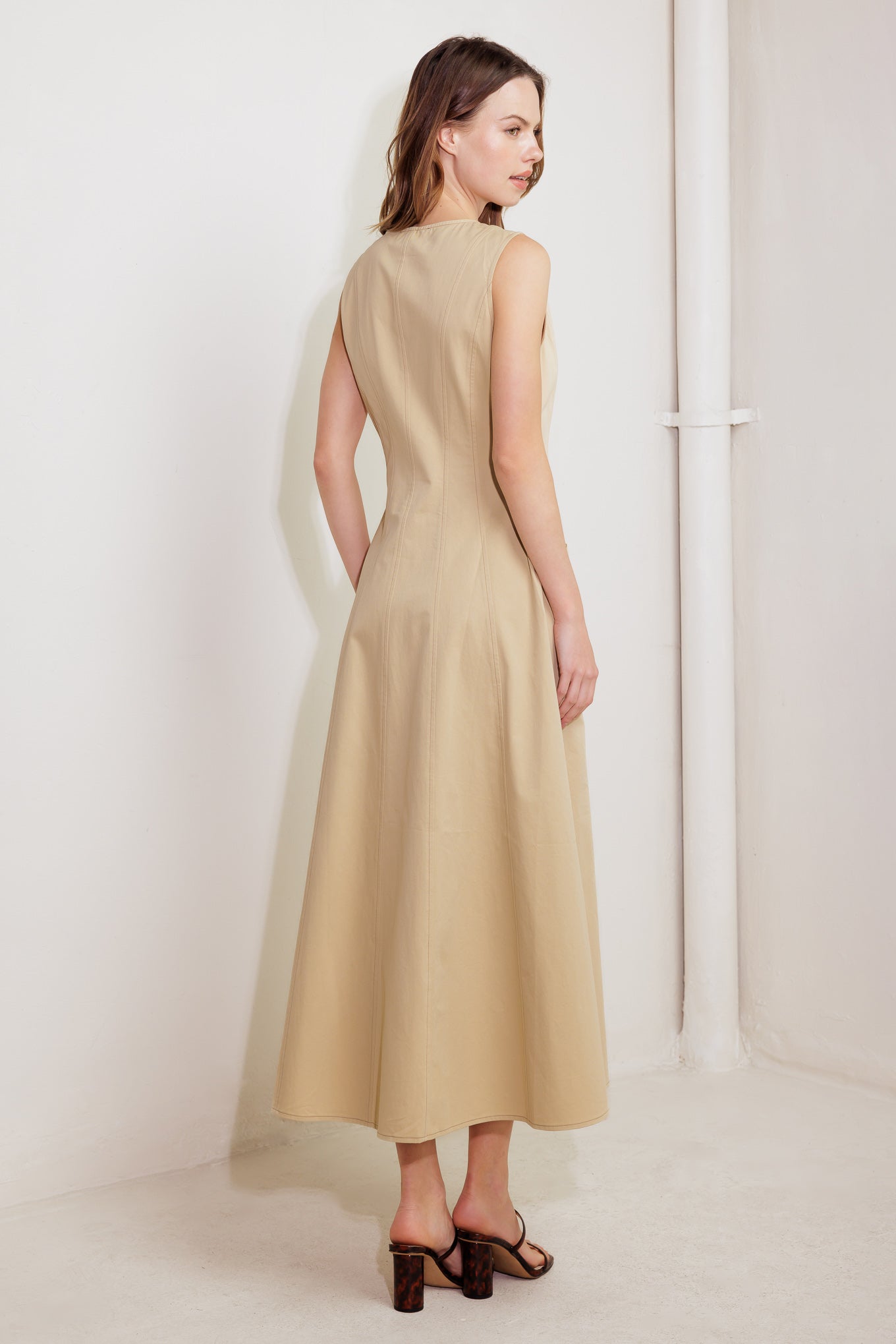 NATURE’S GENTLE SONG BEIGE WOVEN MIDI DRESS Flying Tomato